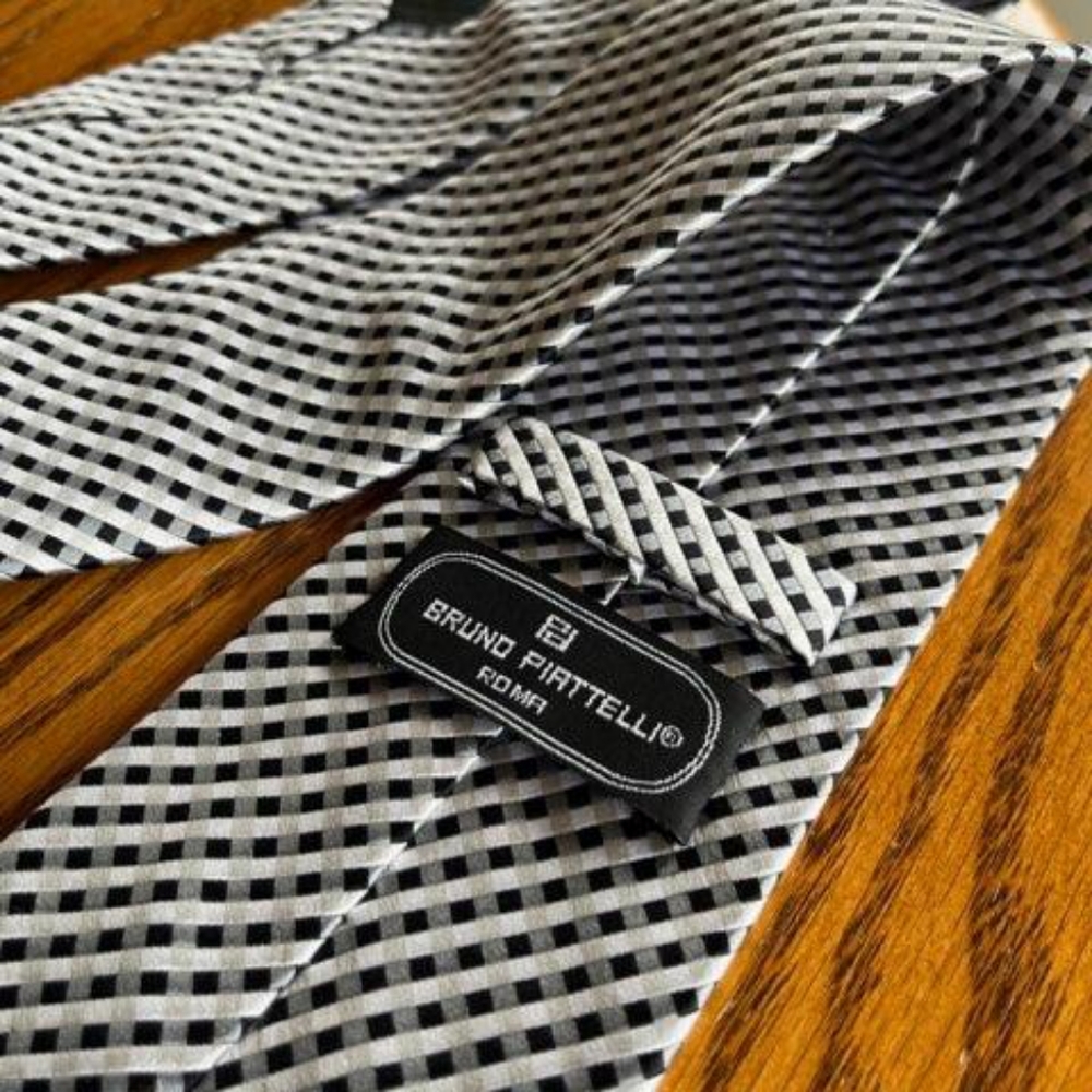 Bruno Piattelli Roma Geometric Silk Tie – Black & Gray – Boardroom Ready Style